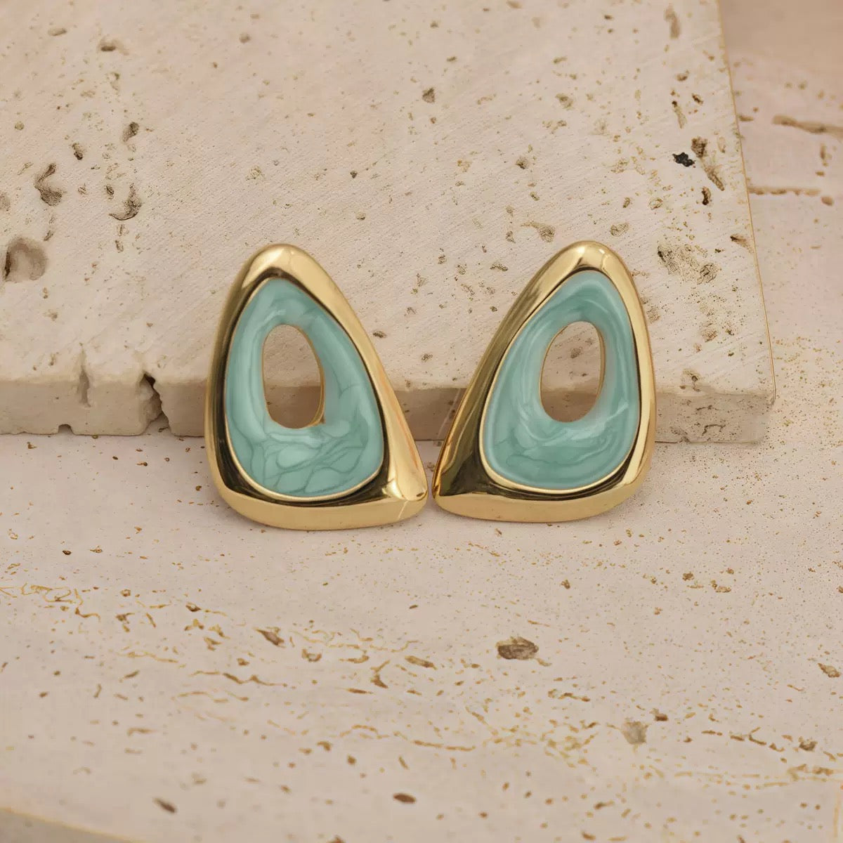 Blue Aura Triangle Studs
