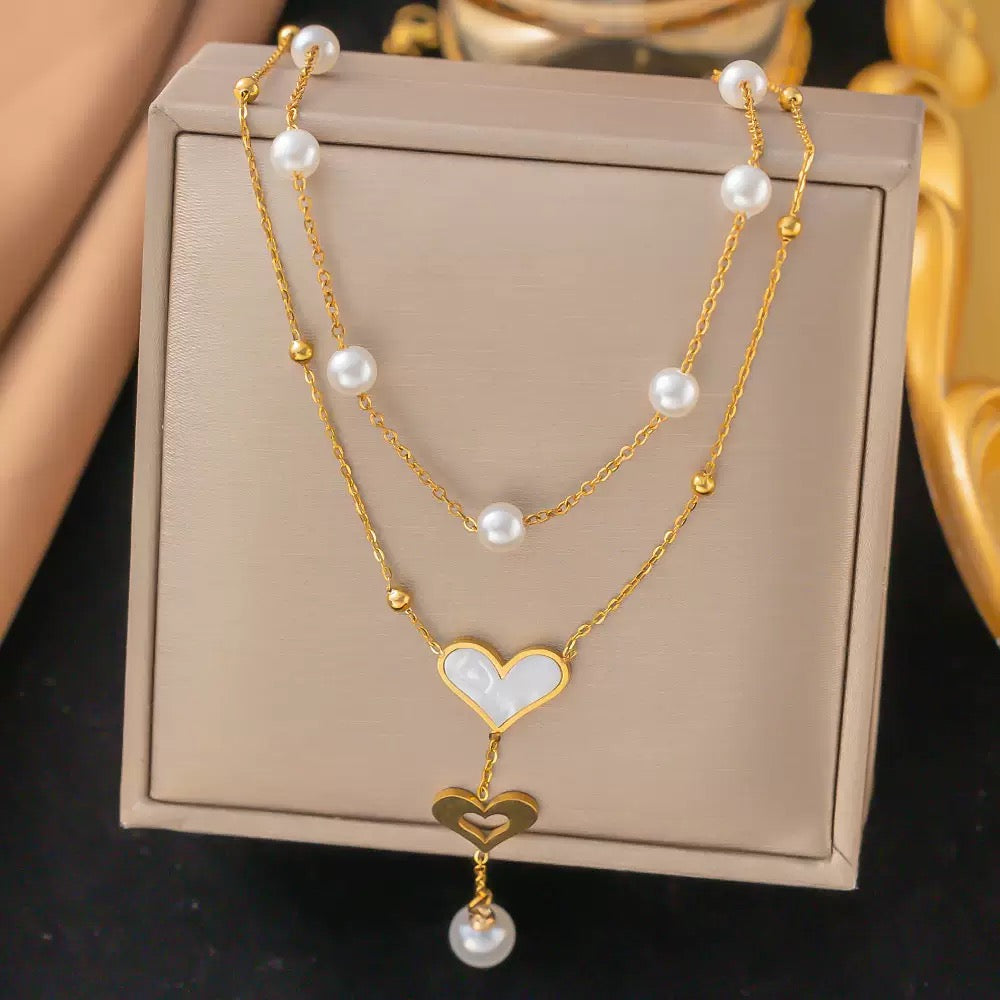 Layered White Heart Necklace