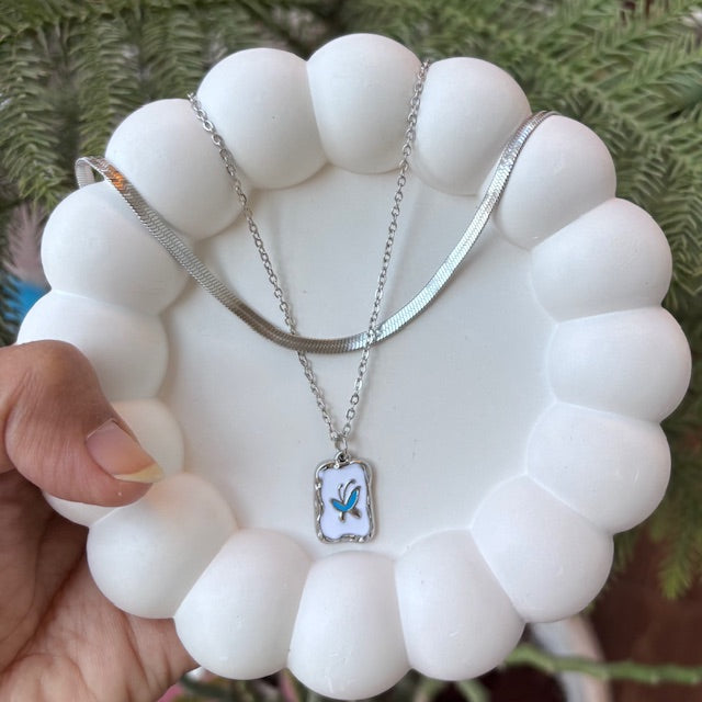 Layered Silver Butterfly Frame Necklace