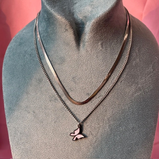 Layered Silver Butterfly Necklace