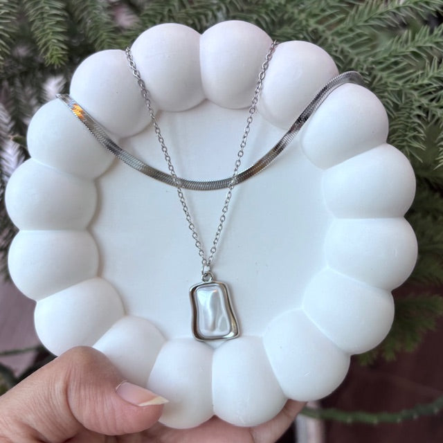 Layered Silver Ivory Necklace