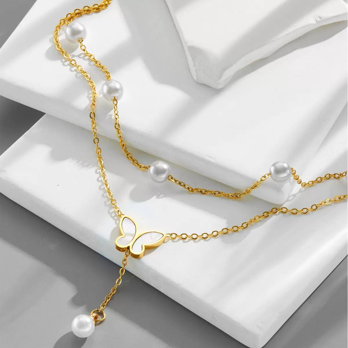 Butterfly Pearl Layered Necklace