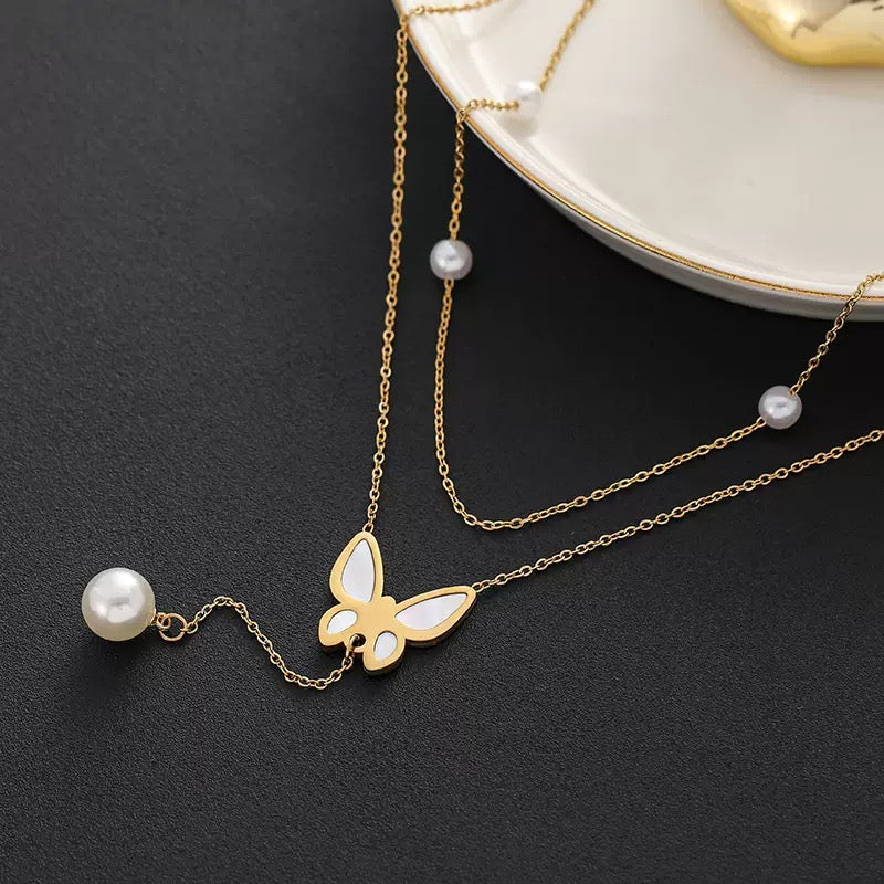 Butterfly Pearl Layered Necklace
