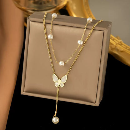 Butterfly Pearl Layered Necklace