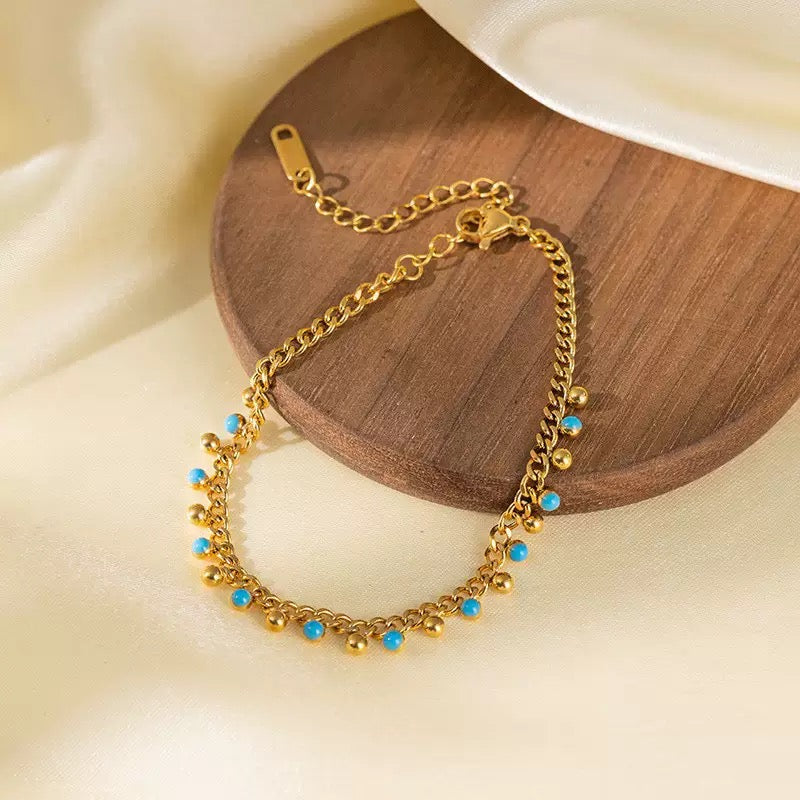 Golden Blue Beaded Bracelet