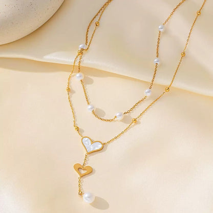 Layered White Heart Necklace
