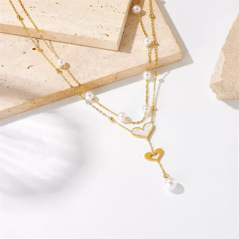 Layered White Heart Necklace