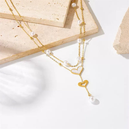 Layered White Heart Necklace