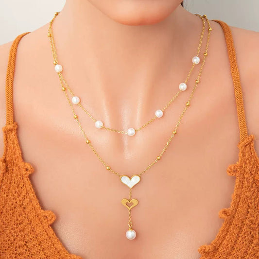 Layered White Heart Necklace