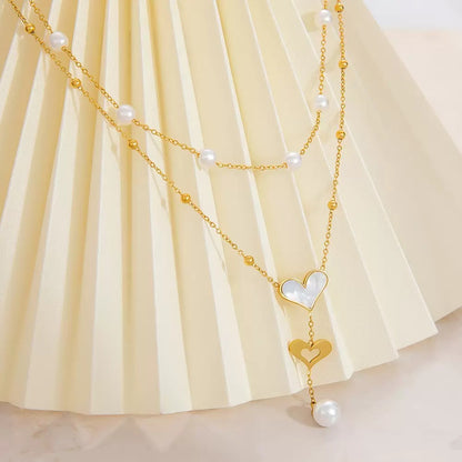 Layered White Heart Necklace