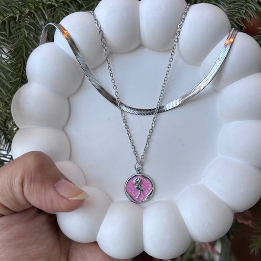 Layered Silver Blush Rose Necklace