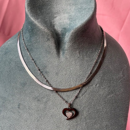 Layered Silver Heart Necklace